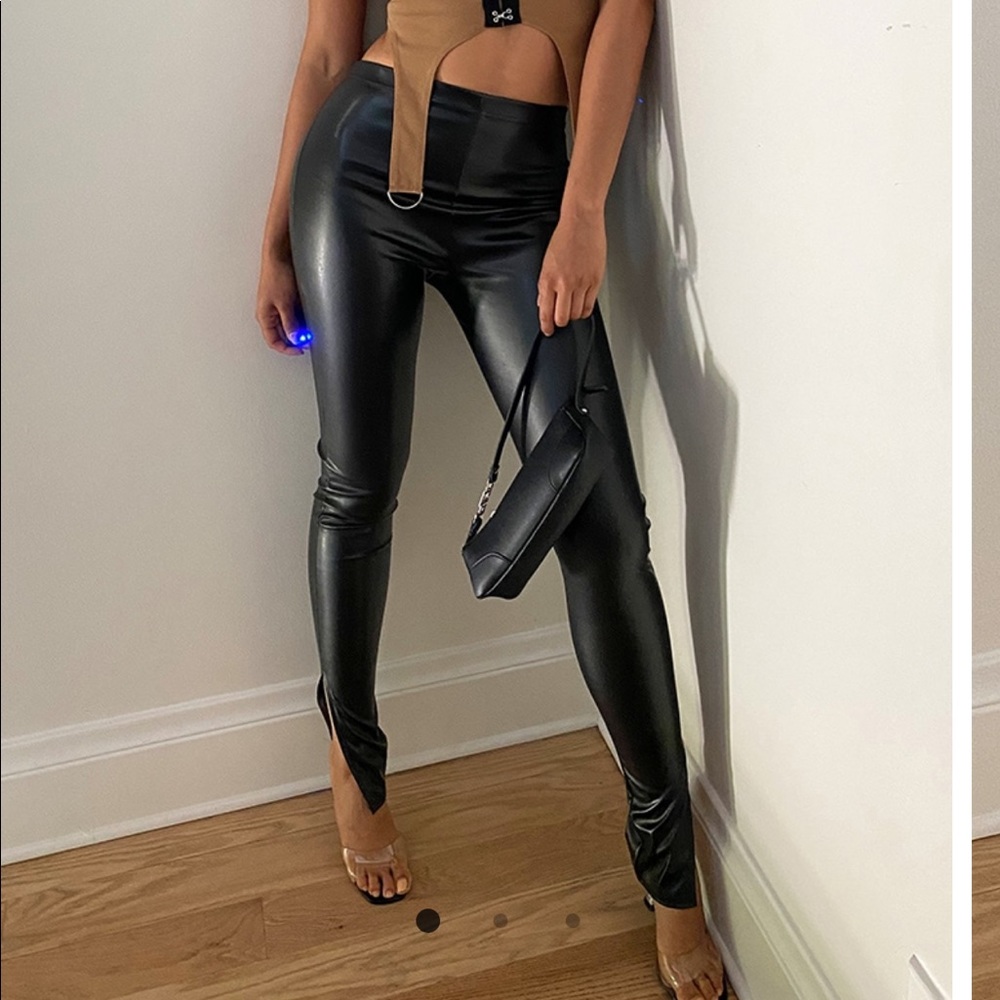 PLT Tall Black Split Hem Faux Leather Leggings